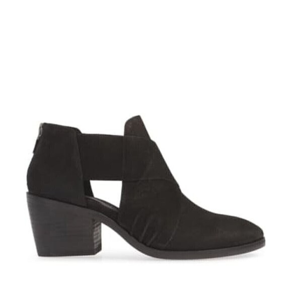 Eileen Fisher Boots Walt Cross Strap Bootie Black Leather Nubuck 6 1/2 Open - Picture 4 of 7